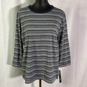 🛍 6 for $35 • NWT Hasting & Smith Black Iris Striped 3/4 Sleeve Crew Neck Shirt
